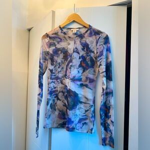 Multicoloured sheer long sleeve top. Size small